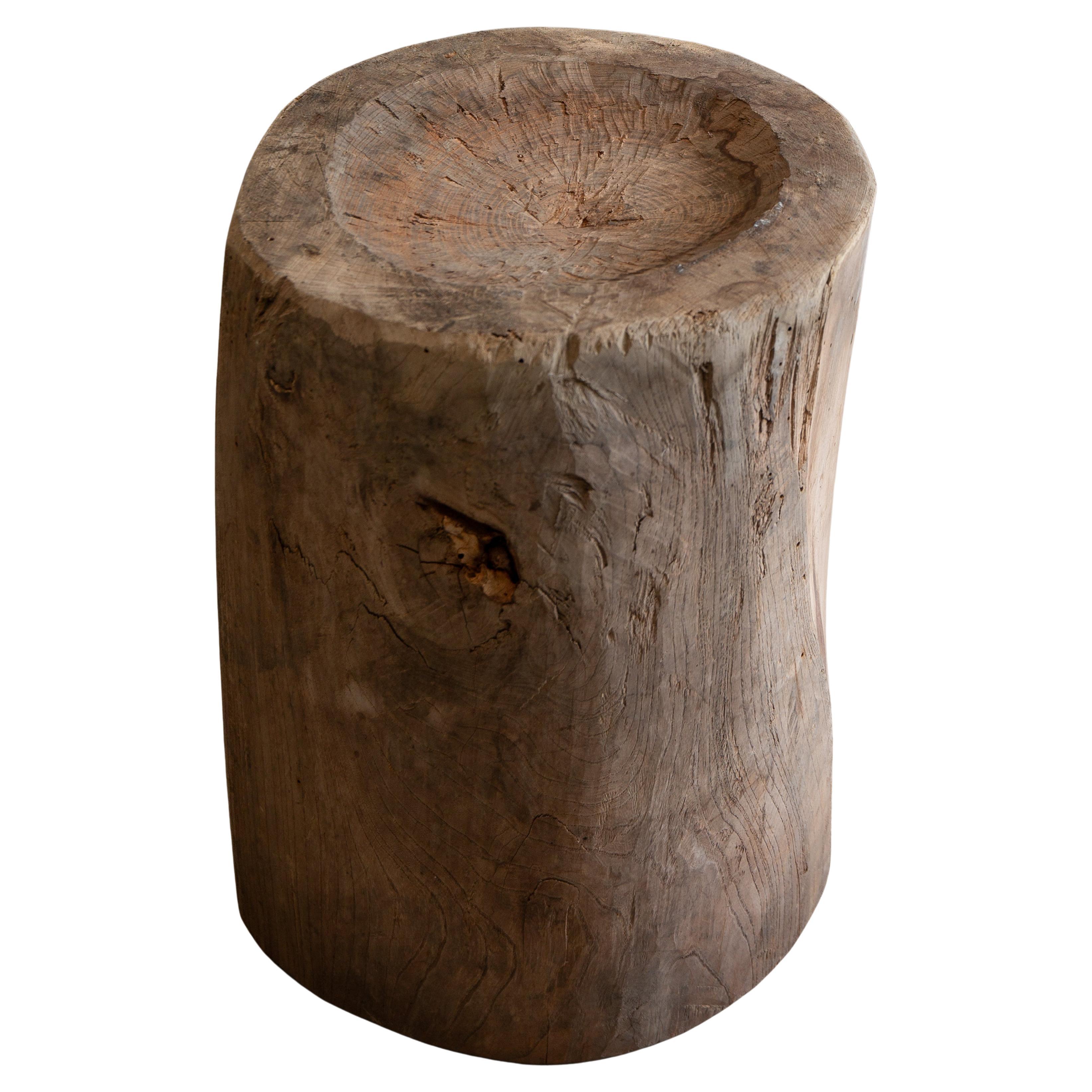Japanese antique slim wooden mortar. side table / coffee table wabi sabi organic