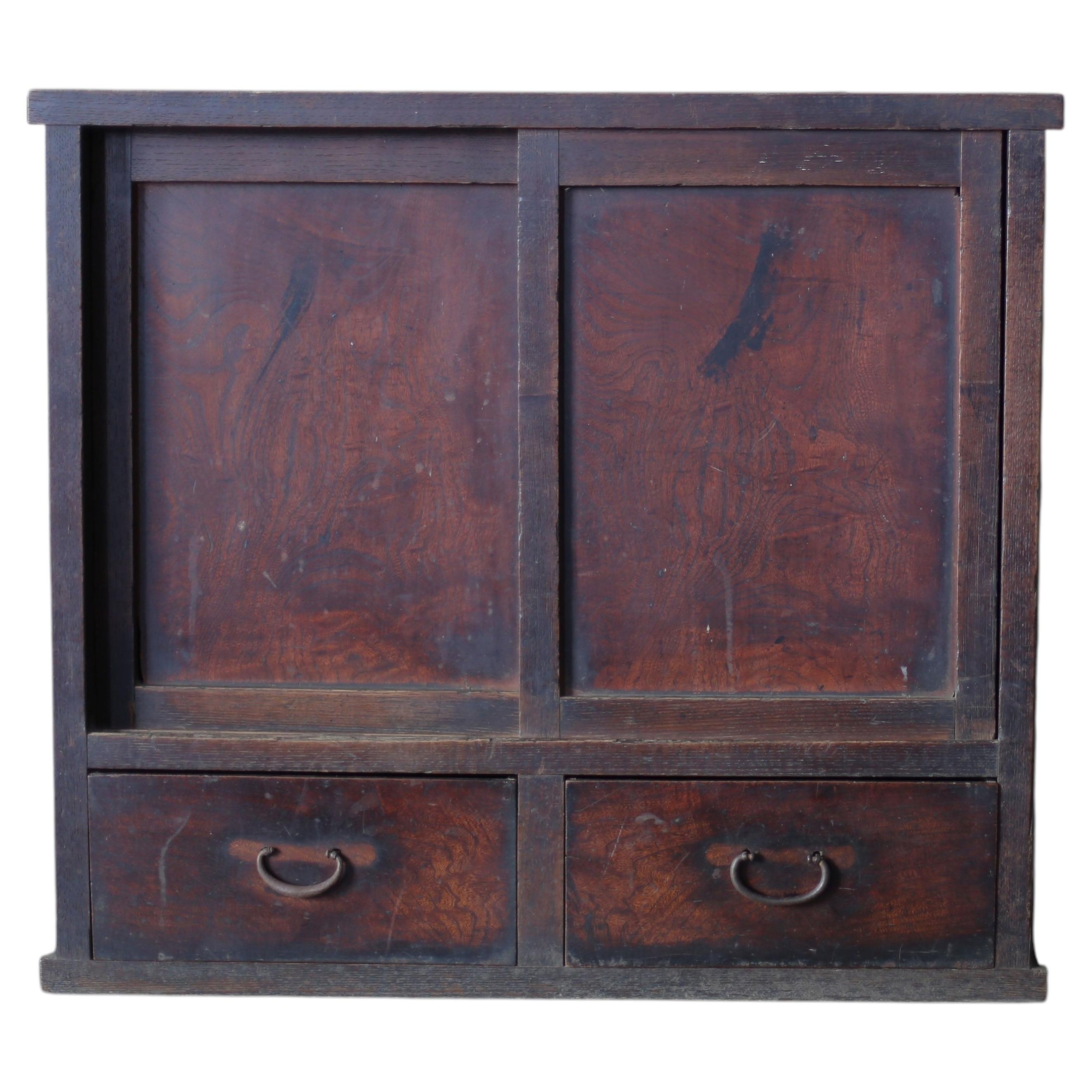 Japanese Antique Small Cabinet with Sliding Doors and Drawer circa 1900–1920