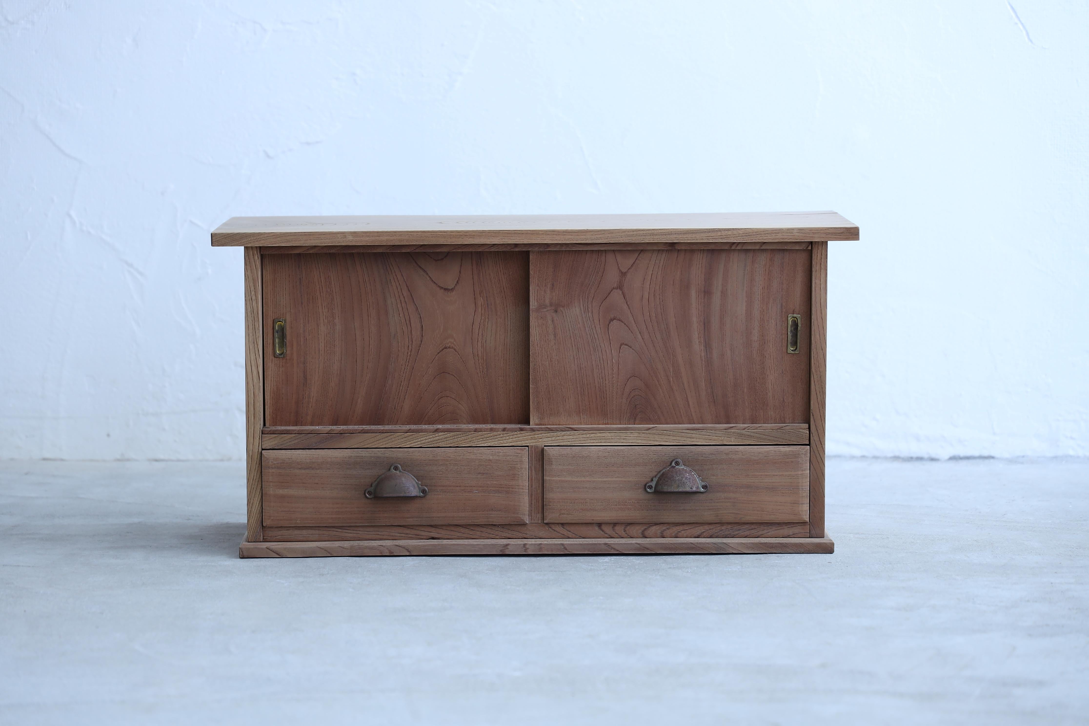 Wood Japanese Antique Small Cabinets, Zelkova sofa sideboard, Wabi Sabi, Japandi For Sale