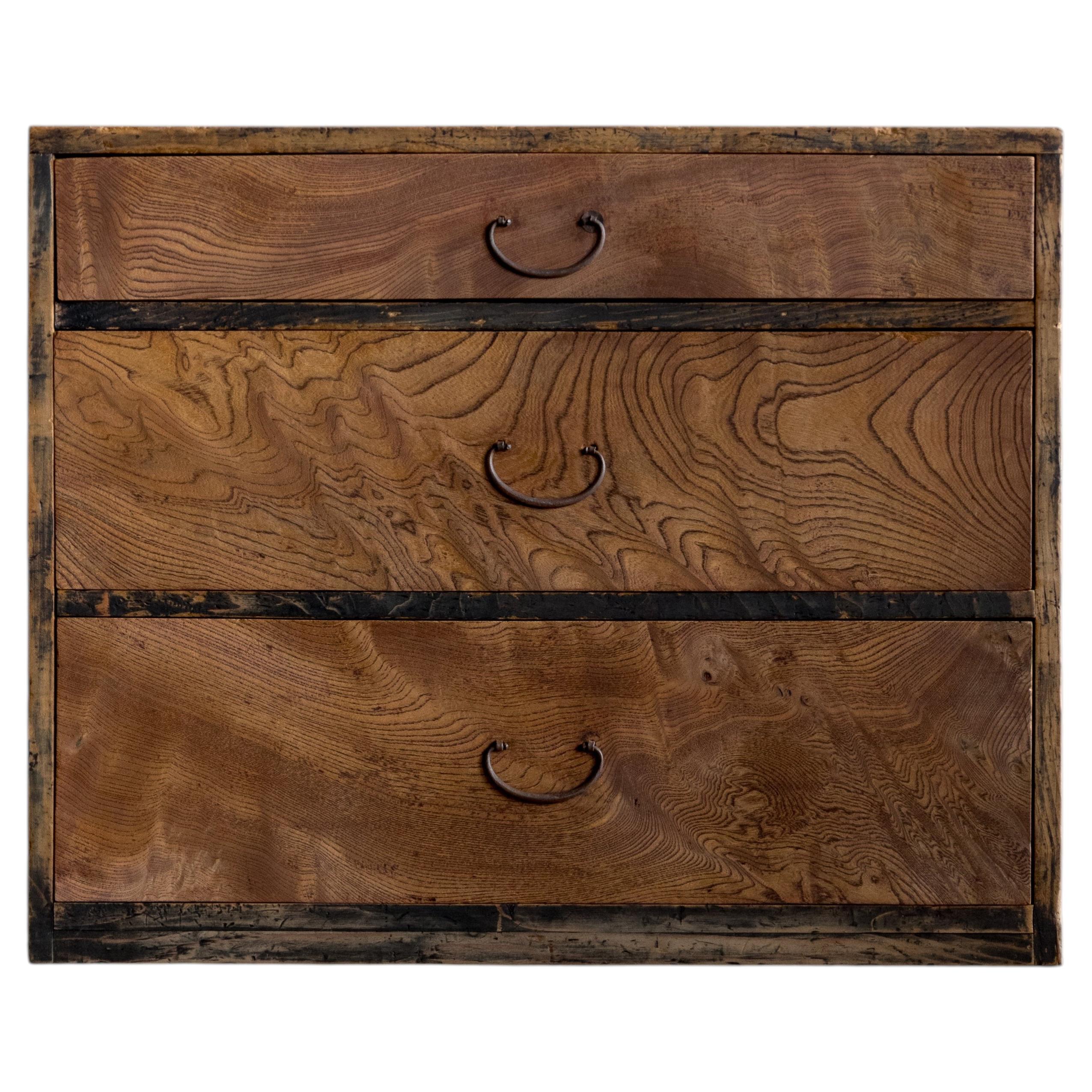 Japanese Antique Small Chest of Drawers, Keyaki Wood, Meiji Era “1868–1912”
