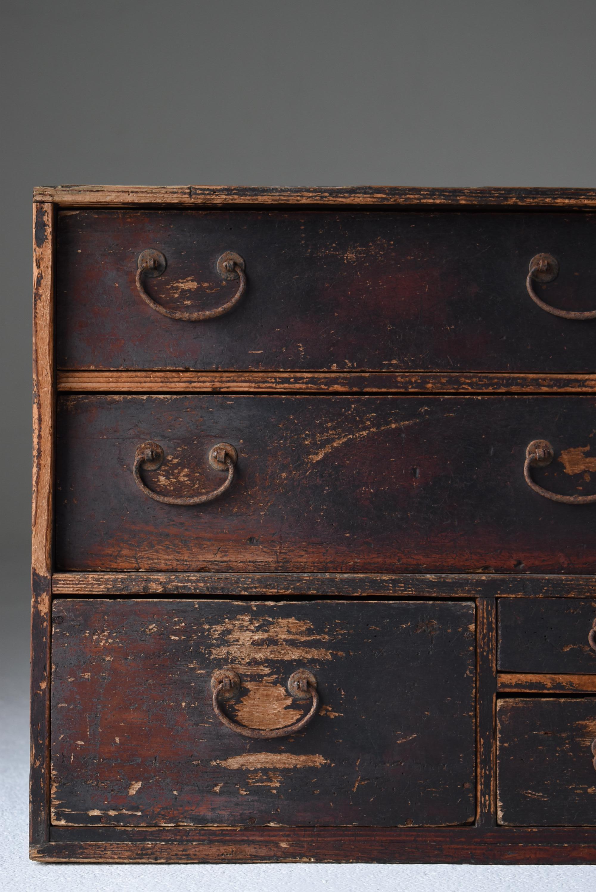 Woodwork Japanese Antique Small Drawer 1860s-1900s / Tansu Nightstand Wabi Sabi For Sale