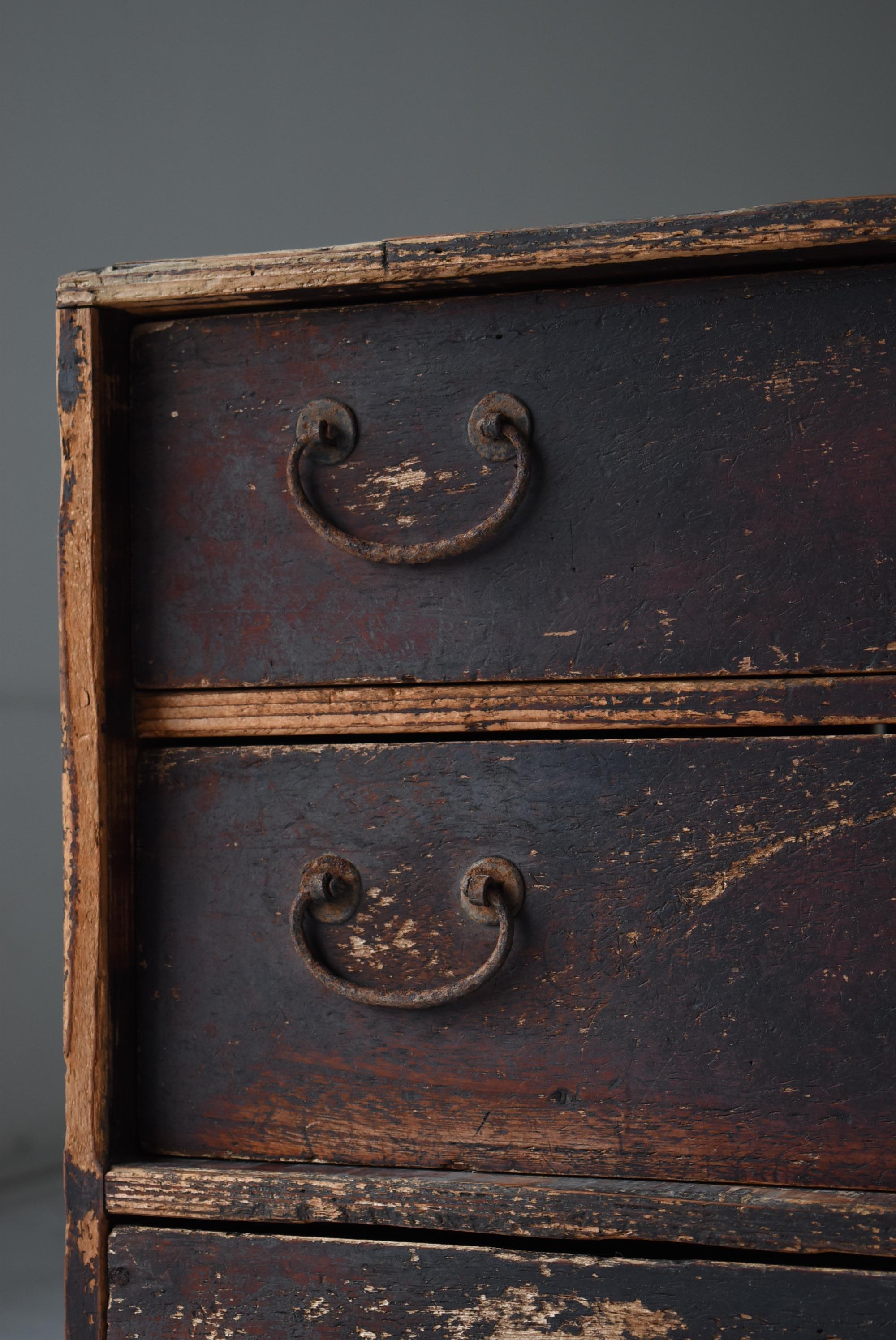 20th Century Japanese Antique Small Drawer 1860s-1900s / Tansu Nightstand Wabi Sabi For Sale