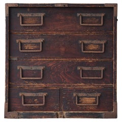 Petit tiroir japonais ancien 1860s-1920s / Table de nuit Tansu Wabi Sabi