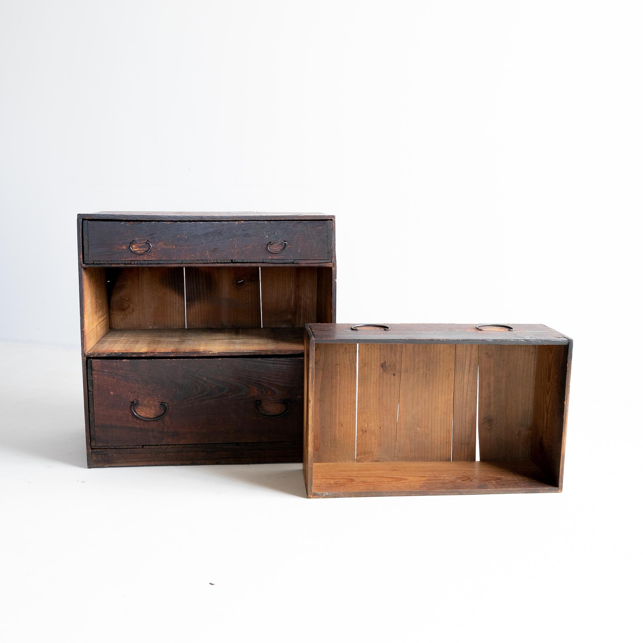 Petit tiroir/meuble de rangement japonais ancien Tansu Wabisabi en vente 3