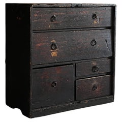 Japanese Antique Small drawer Reddish Black/1860s~1900s Wabi-Sabi Storage Tansu