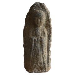 Antico Buddha giapponese in pietra Jizo / 1700-1850 / Periodo Edo / Oggetto da giardino