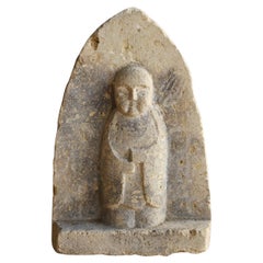 Petit Bouddha japonais ancien en pierre Jizo/18e-19e siècle/période Edo