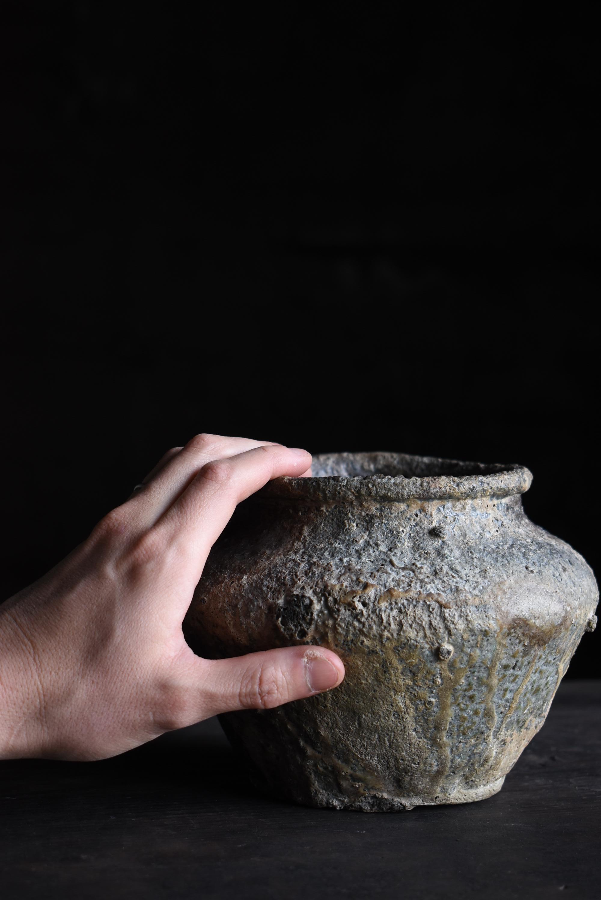 Ancien vase de poterie japonais / Vase à fleurs Wabi Sabi en vente 8