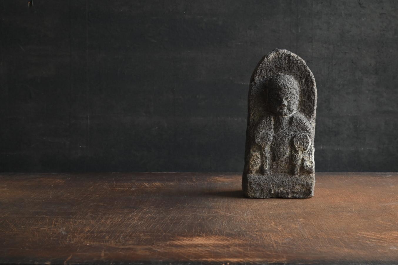 Hand-Carved Japanese antique small rice field god / Edo period / Jizo Bodhisattva stone stat