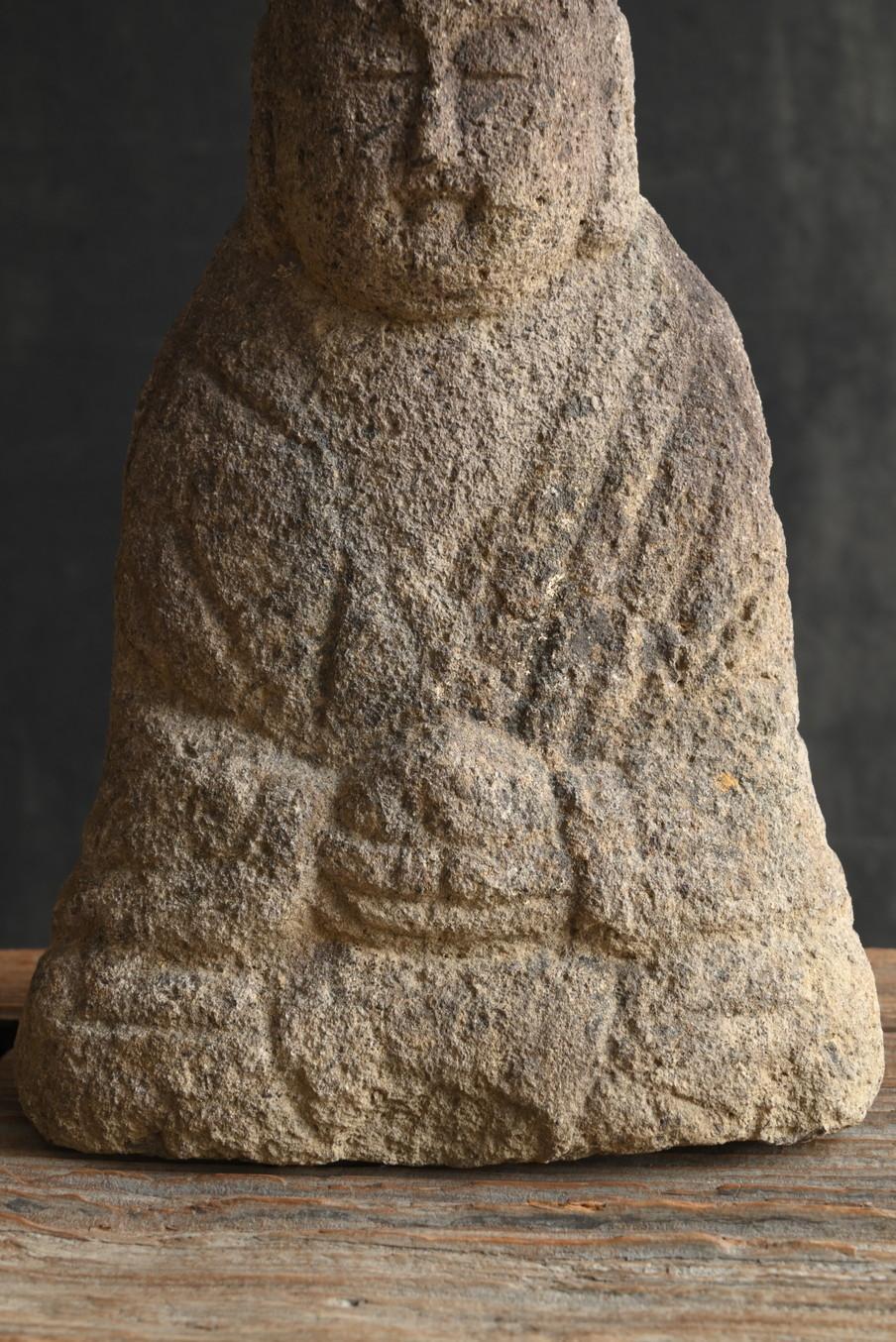 18th Century Japanese antique small stone Buddha/1750-1868/Edo period/Jizo Bodhisattva
