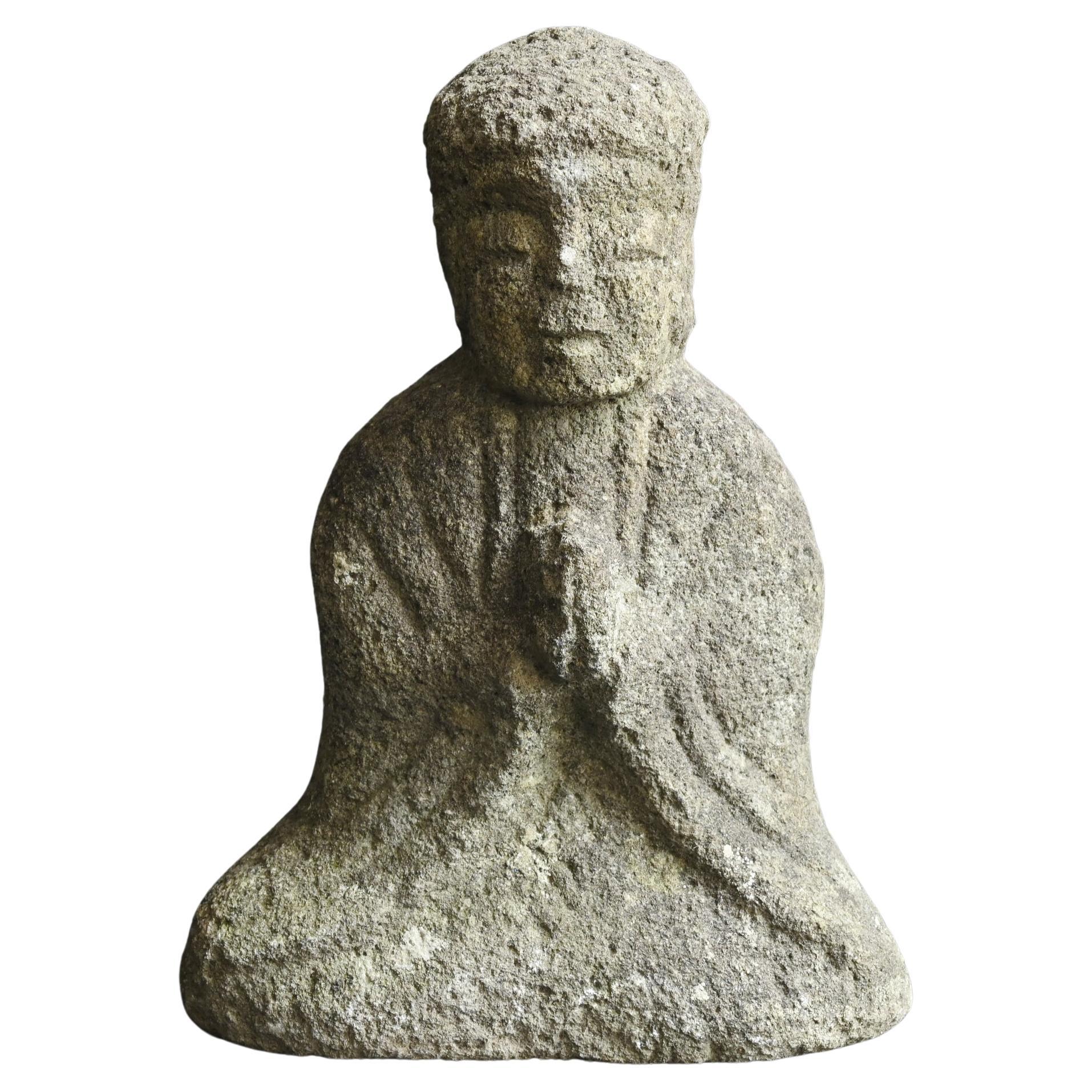 Japanese antique small stone Buddha statue / Seated Buddha / 19th century / Edo