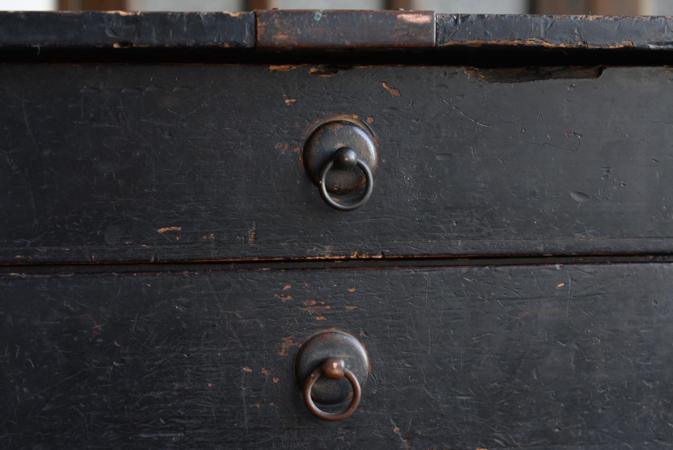 Cedar Japanese Antique Small Wooden Black Drawer / 1800-1900 / Tansu Cabinet Storage