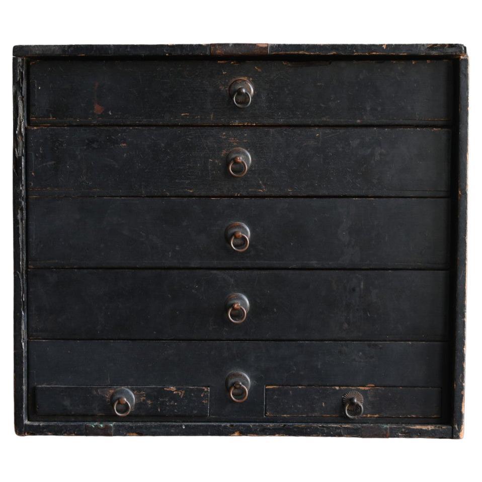 Japanese Antique Small Wooden Black Drawer / 1800-1900 / Tansu Cabinet Storage