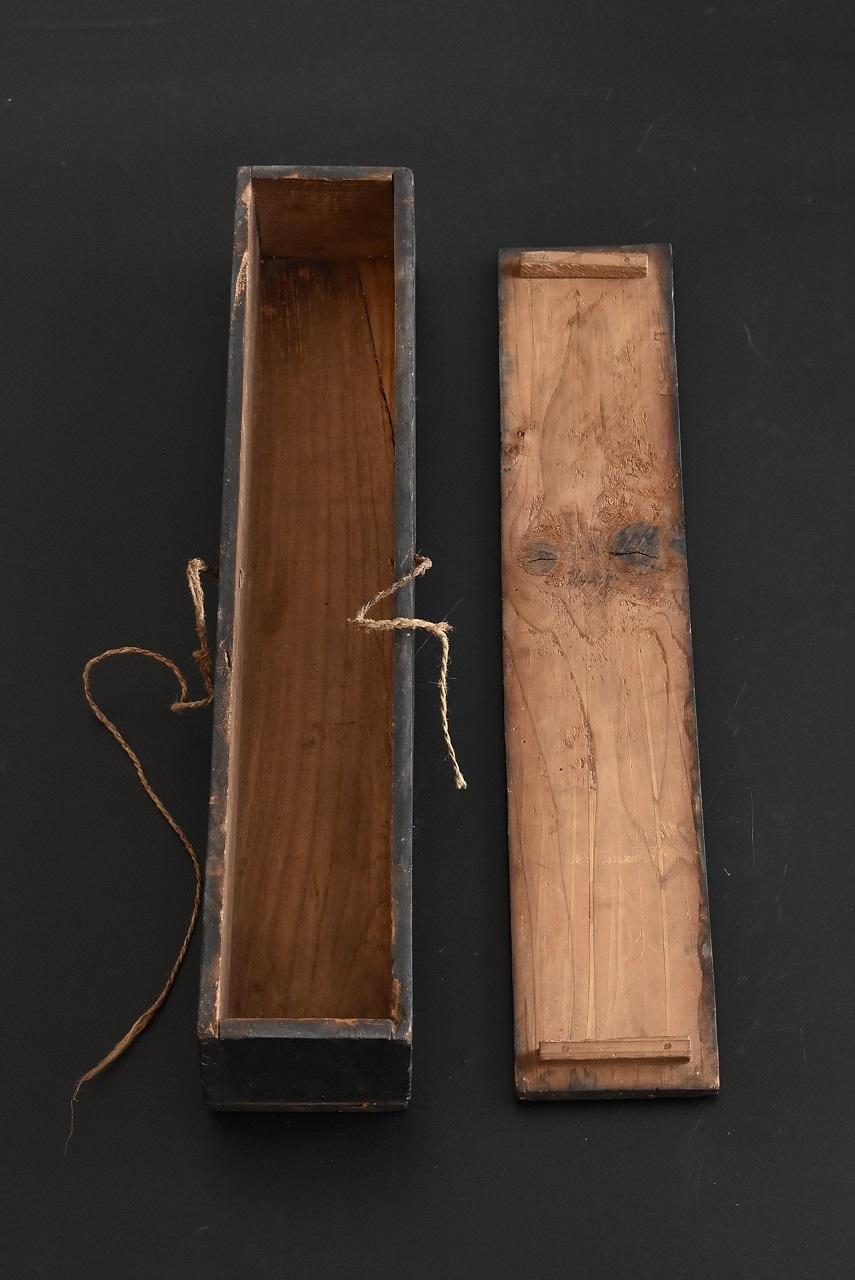 Japanese Antique Small Wooden Box / Hanging Scroll Box / Edo  / Old Storage Box 9