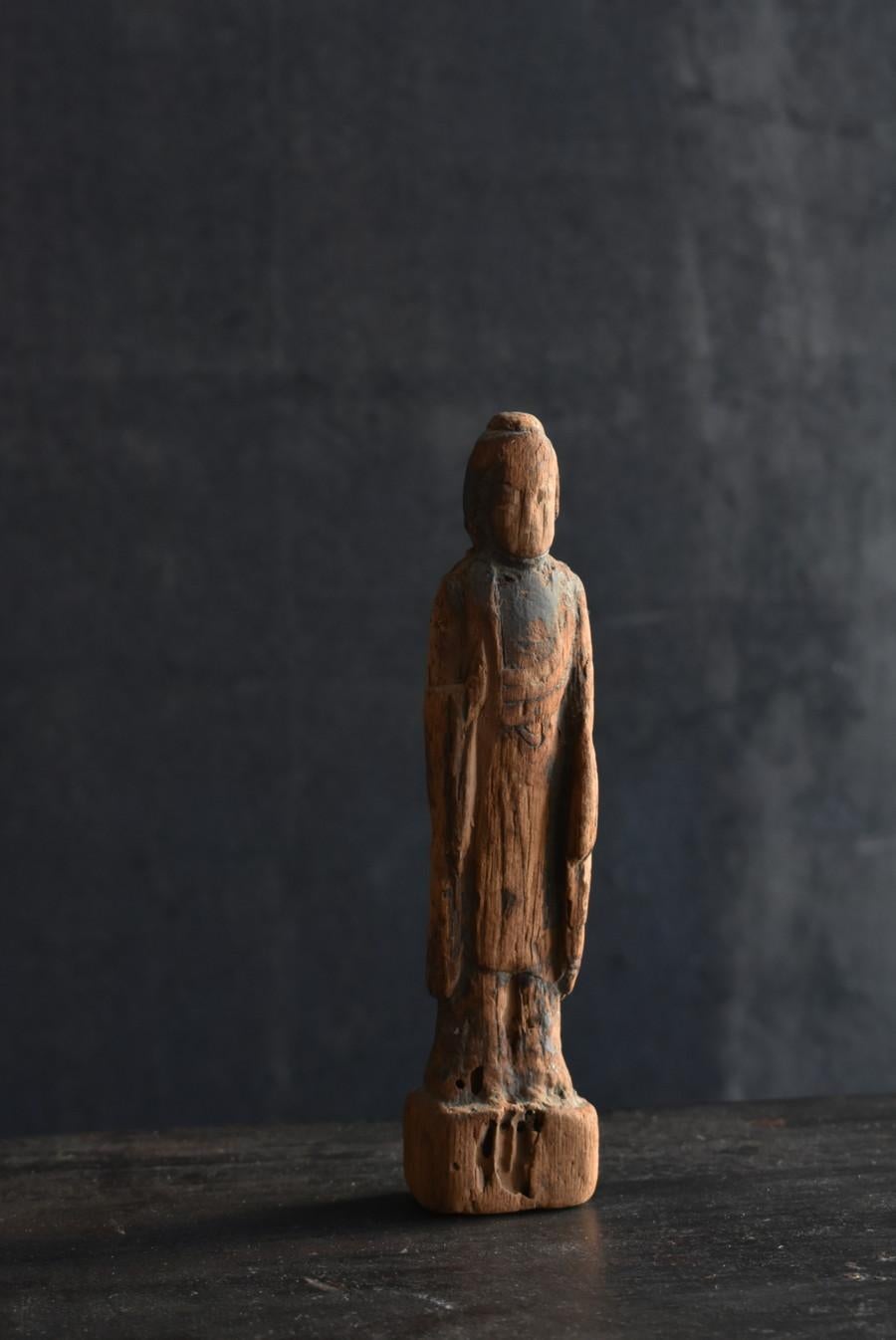 Japanese antique small wooden Buddha statue / 