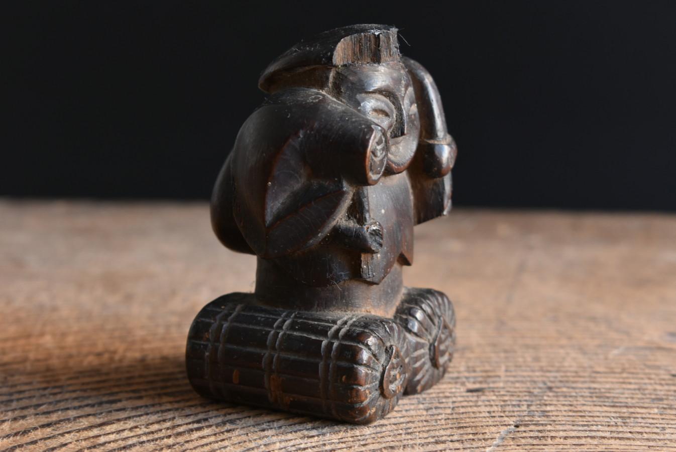 Hand-Carved Japanese Antique Small Wooden God/1868-1920/Wood Carving Miniature Figurine