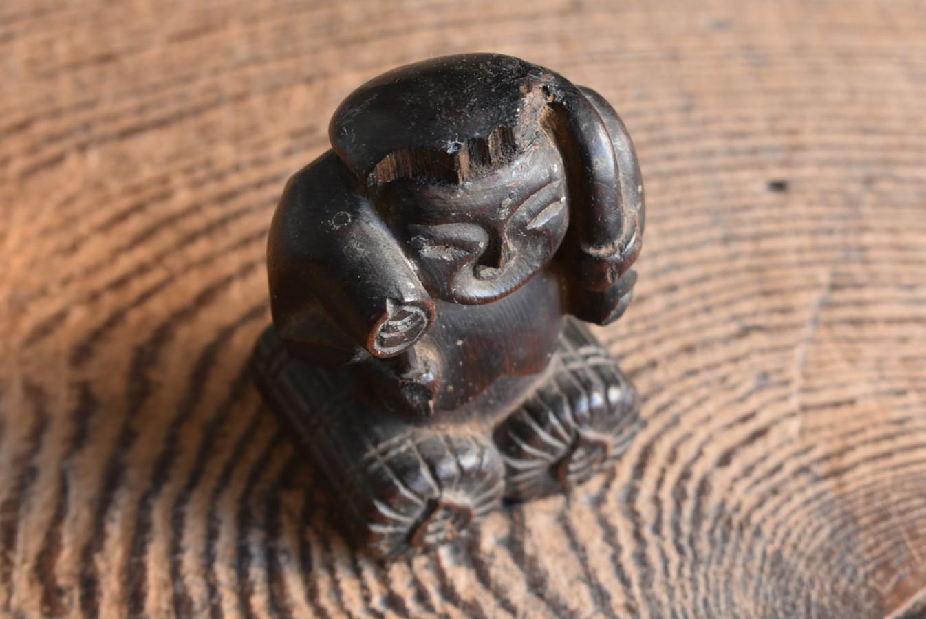 Japanese Antique Small Wooden God/1868-1920/Wood Carving Miniature Figurine 2