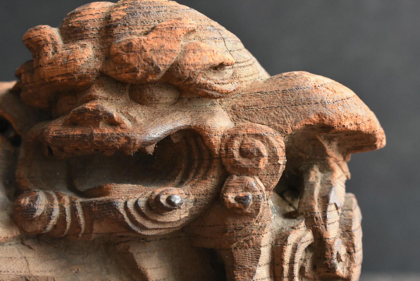 Japanese antique small wooden lion carving / 1800s / Edo-Meiji period/ Wabi-sabi 5