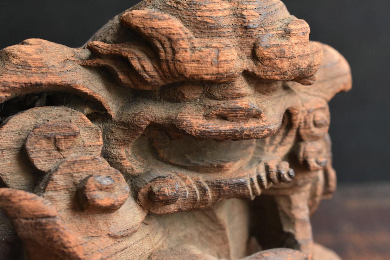Japanese antique small wooden lion carving / 1800s / Edo-Meiji period/ Wabi-sabi 6
