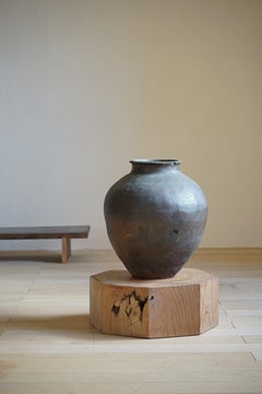 Japanese Antique Solid Zelkova Octagonal Display Stand, Japandi Wabi-Sabi
