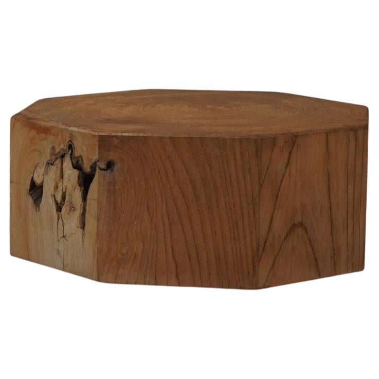 Japanese Antique Solid Zelkova Octagonal Display Stand, Japandi Wabi-Sabi