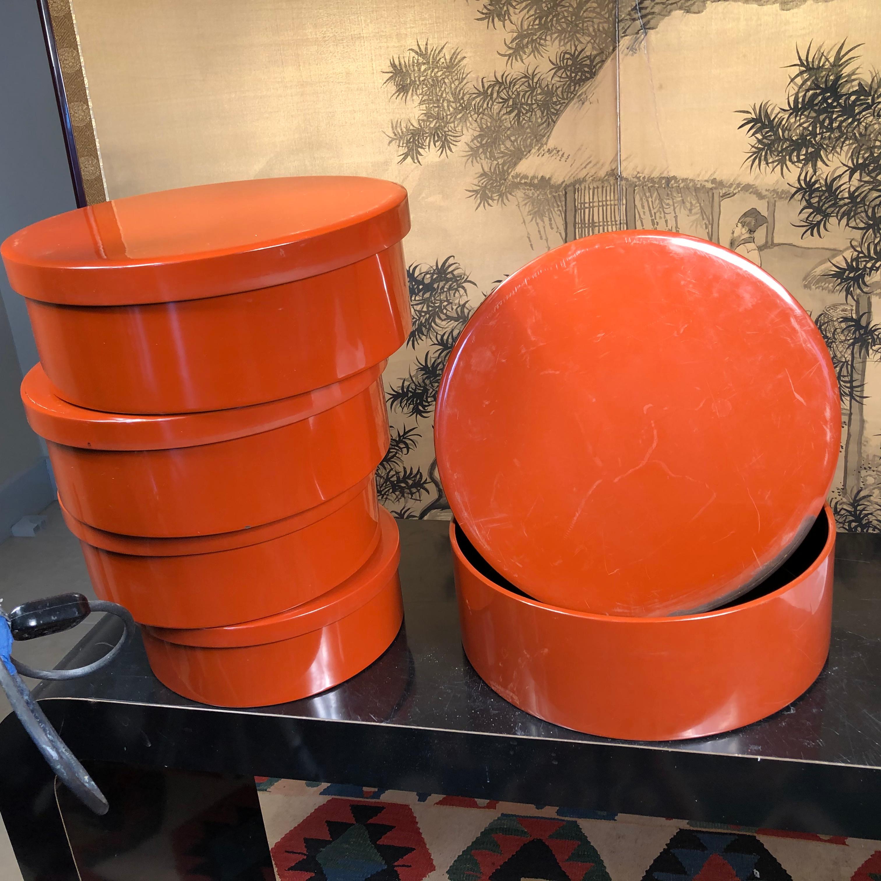 Japanese Stack Red Lacquer Bowls 3