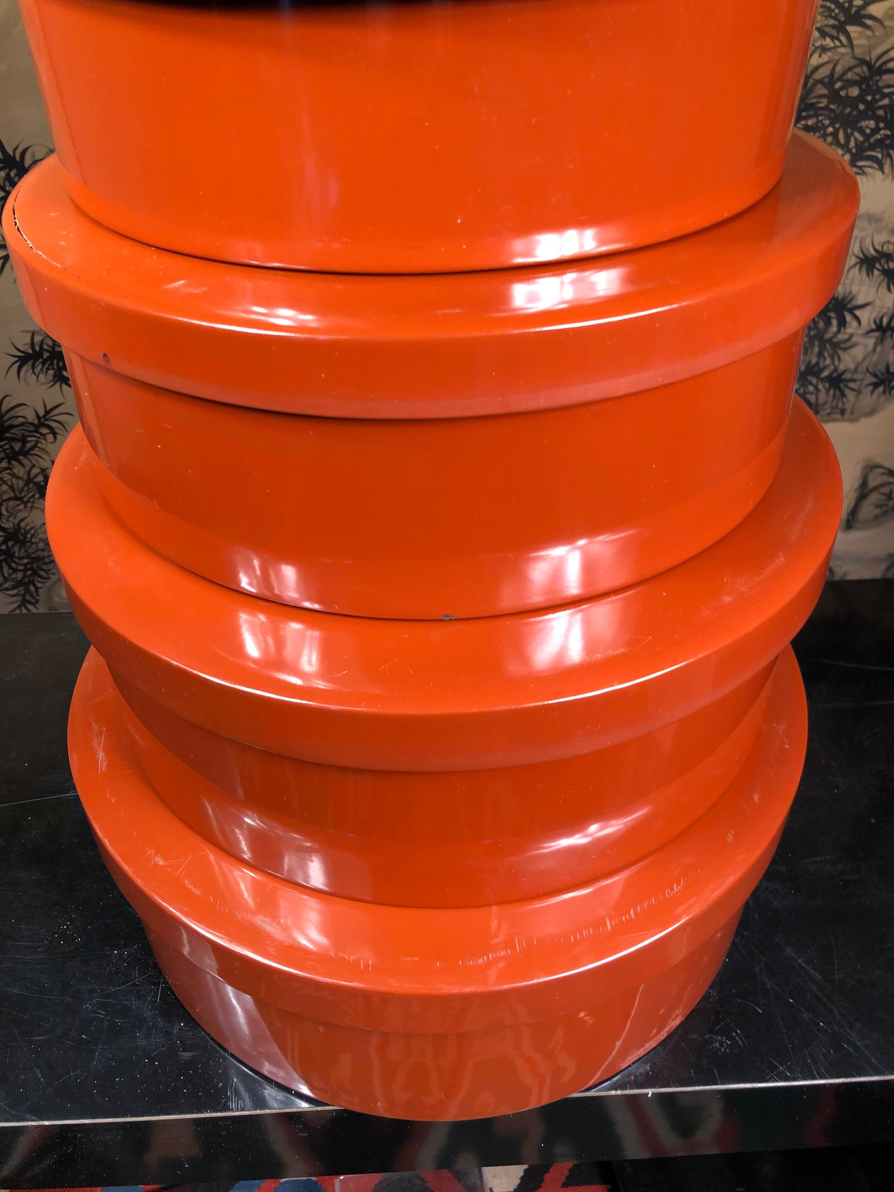 Japanese Stack Red Lacquer Bowls In Good Condition In South Burlington, VT