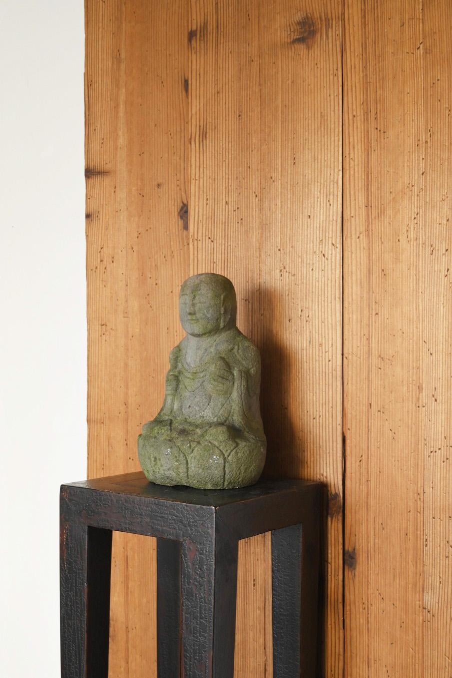 Hand-Carved Japanese antique stone Buddha/1750-1850/Edo/Jizo Bodhisattva Seated Statue