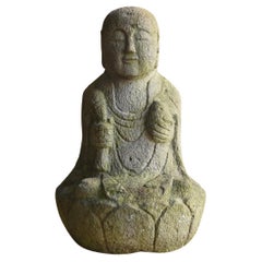 Japanische sitzende japanische Buddha-Statue aus antikem Stein/1750-1850/Edo/Jizo Bodhisattva