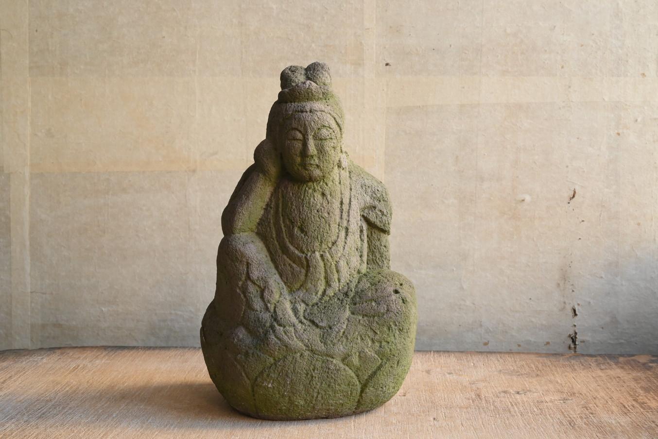 Hand-Carved Japanese antique stone Buddha/1750-1850/Edo period/Nyoirin Kannon Bodhisattva