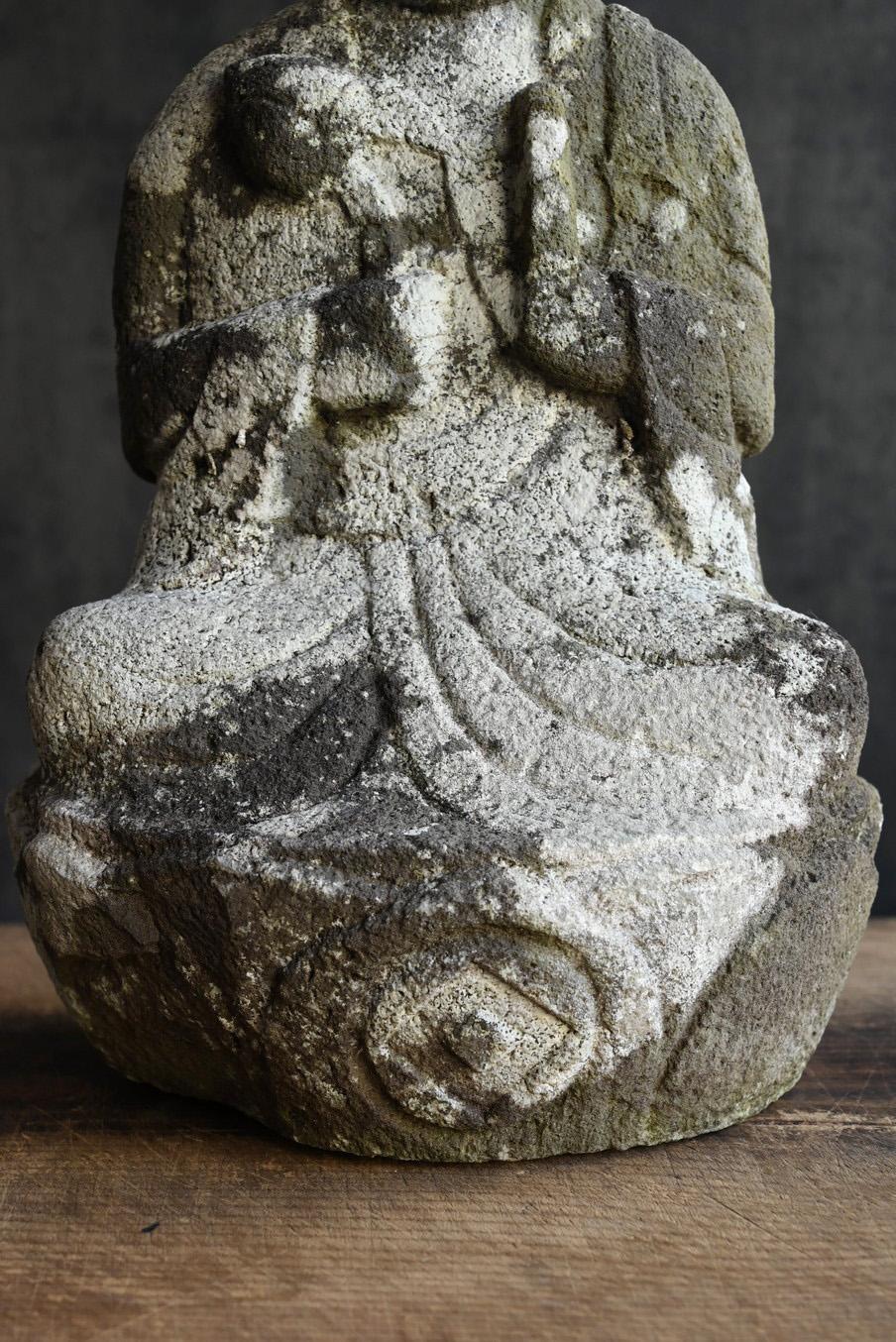 18th Century Japanese antique stone Buddha/1750-1850/Edo period/Seated Kannon Bodhisattva
