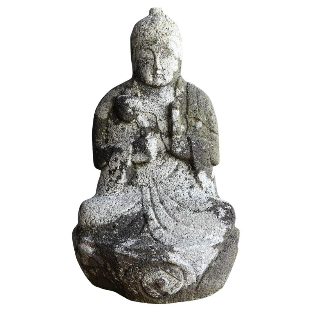 Japanese antique stone Buddha/1750-1850/Edo period/Seated Kannon Bodhisattva