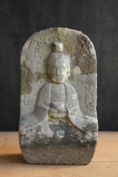 Japanese antique stone Buddha/1763/Middle Edo period/Kannon Bodhisattva