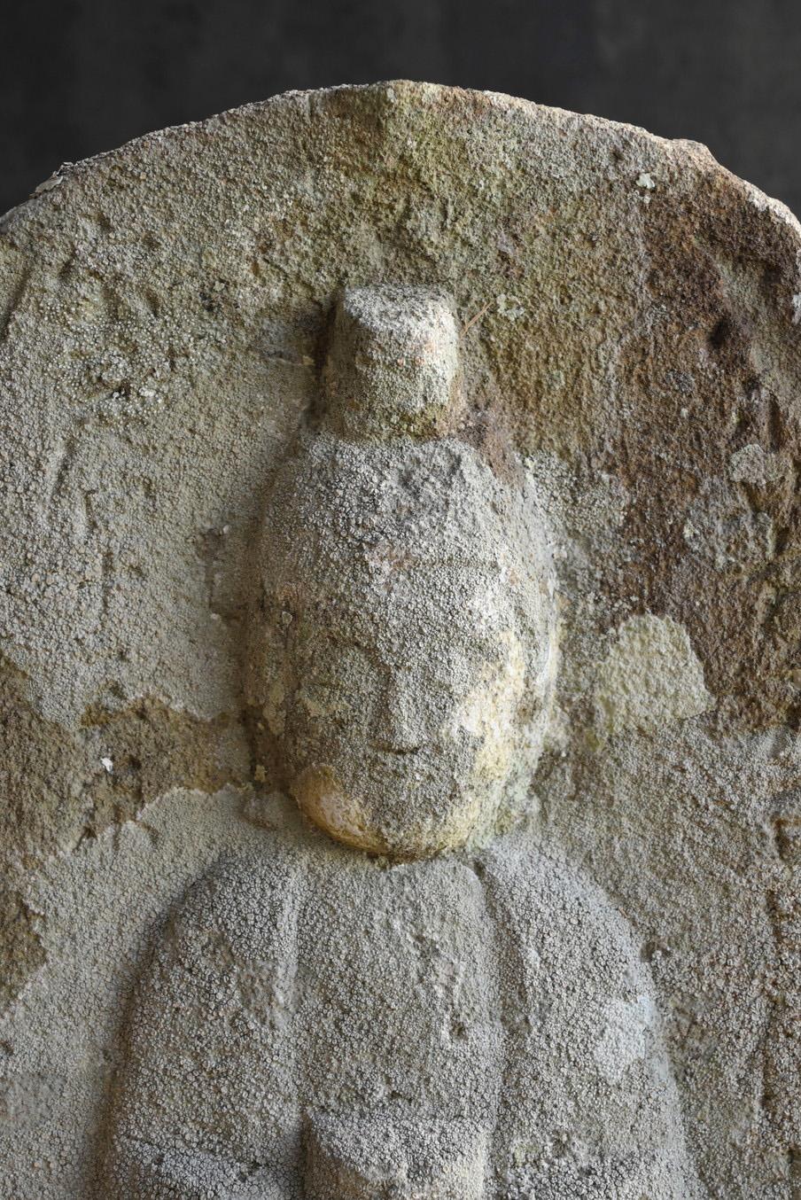 Hand-Carved Japanese antique stone Buddha/1763/Middle Edo period/Kannon Bodhisattva