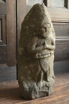 Japanese antique stone Buddha / Divine General / Guardian deity / Edo period