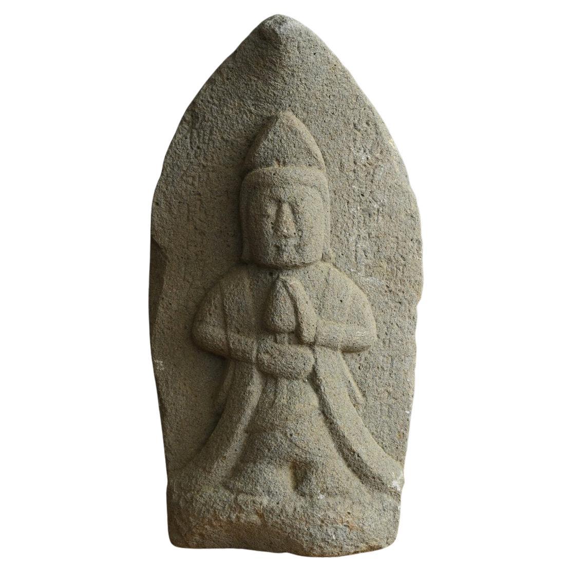 Japanese antique stone Buddha "Kannon Bodhisattva" / Edo period/ Garden ornament For Sale