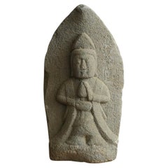 Japanese antique stone Buddha "Kannon Bodhisattva" / Edo period/ Garden ornament