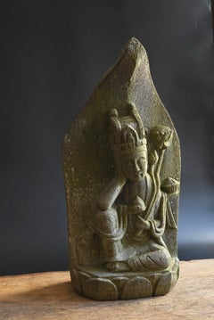 Japanese antique stone Buddha /Kannon Bodhisattva / late 19th-early 20th century