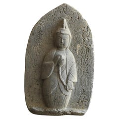 Bouddha japonais en pierre ancienne fabriqué en 1704  /Kannon Bodhisattva/Ornement de jardin