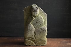 Japanese antique stone Buddha “Nyoirin Kannon”/1750-1850/garden ornament