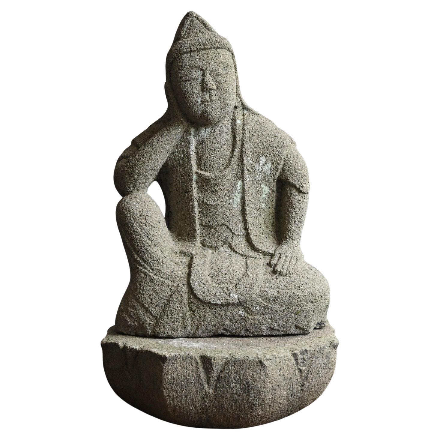 Japanese antique stone Buddha "Nyoirin Kannon" Edo period / 1750-1850