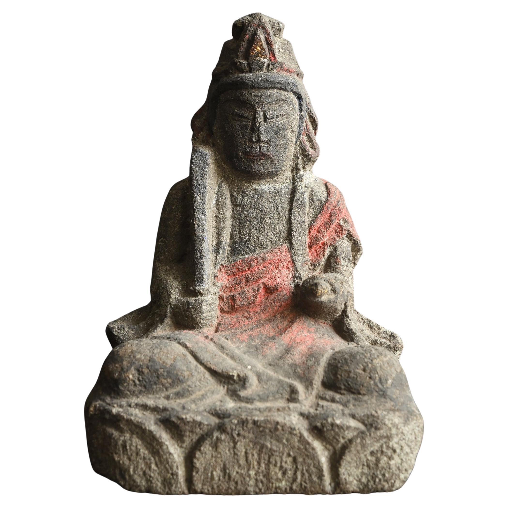 Bouddha japonais antique en pierre, petit bodhisattva du vide / vers le 19e siècle