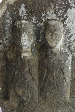 Japanese Antique Stone Buddha / Two Stone Carving Gods / Edo Period