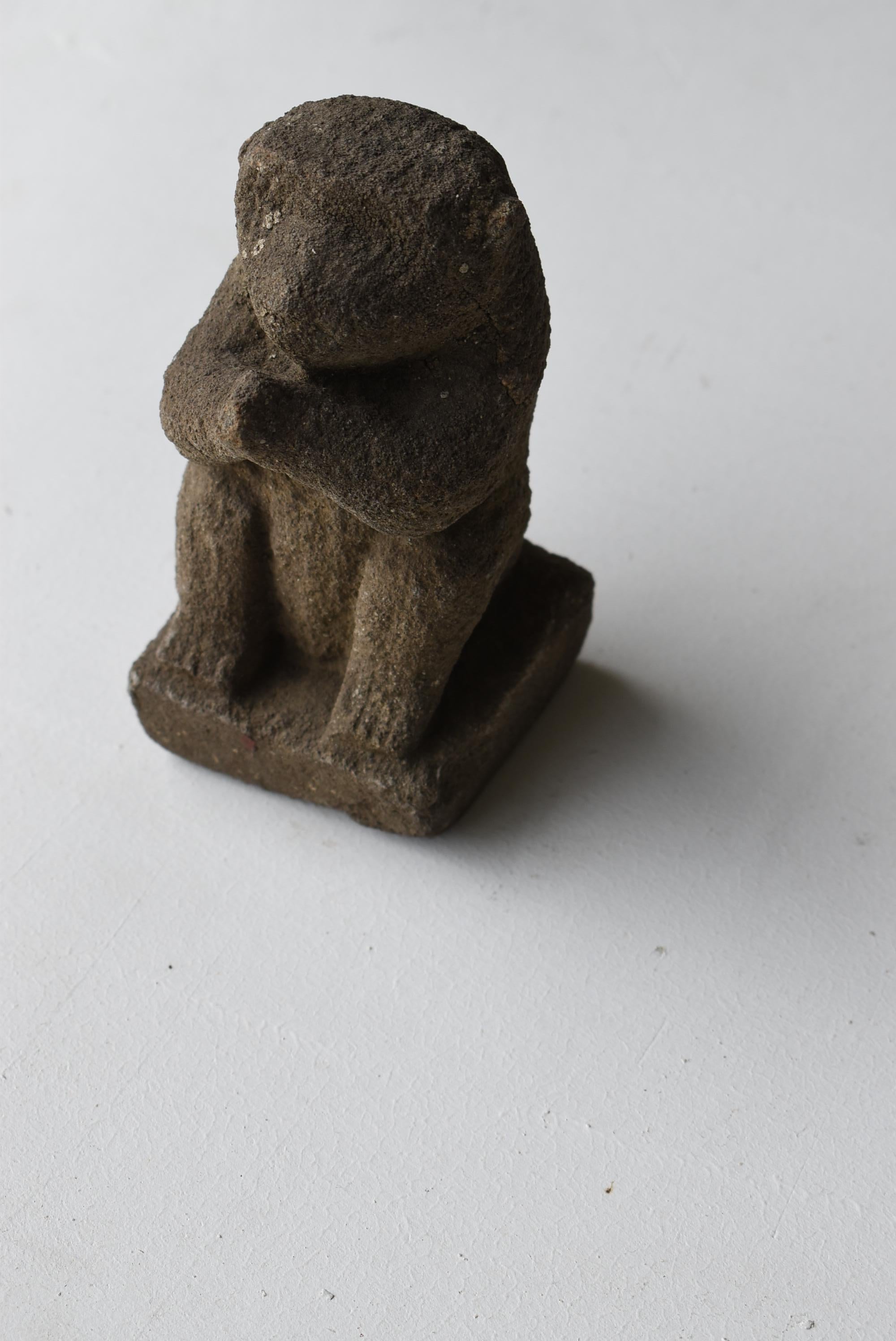 Japanese Antique Stone Craving Monkey 1800s-1860s / Buddhist Art Object Wabisabi 5