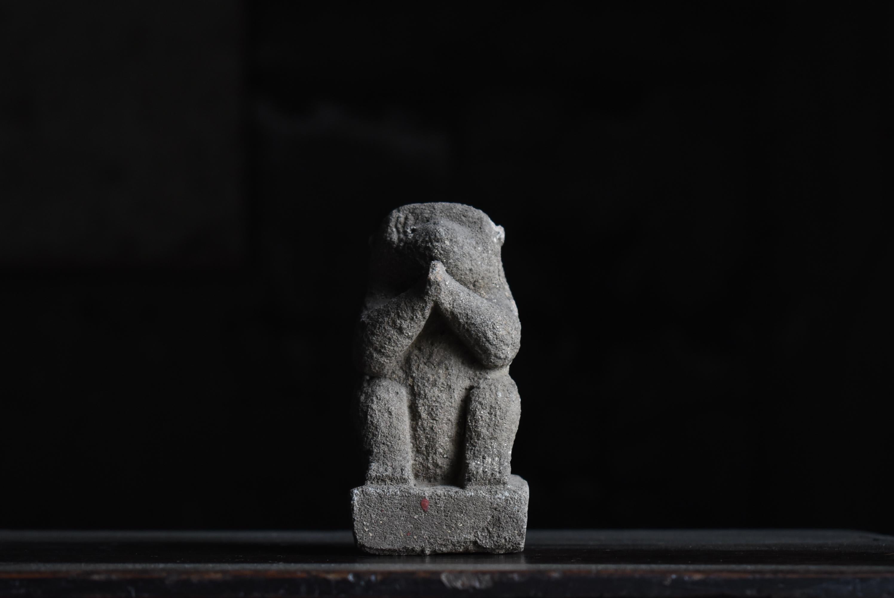 Japanese Antique Stone Craving Monkey 1800s-1860s / Buddhist Art Object Wabisabi 8