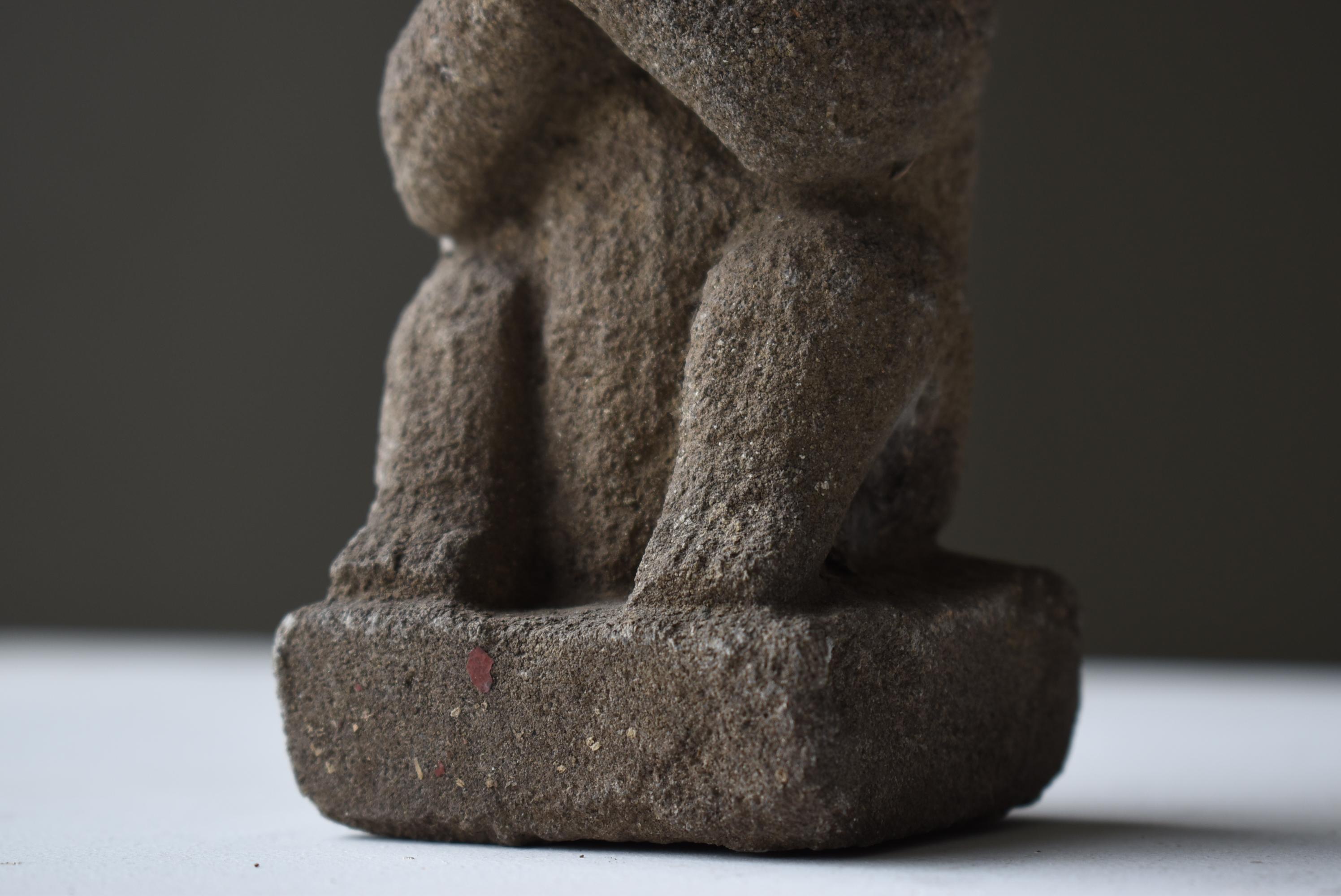 19th Century Japanese Antique Stone Craving Monkey 1800s-1860s / Buddhist Art Object Wabisabi