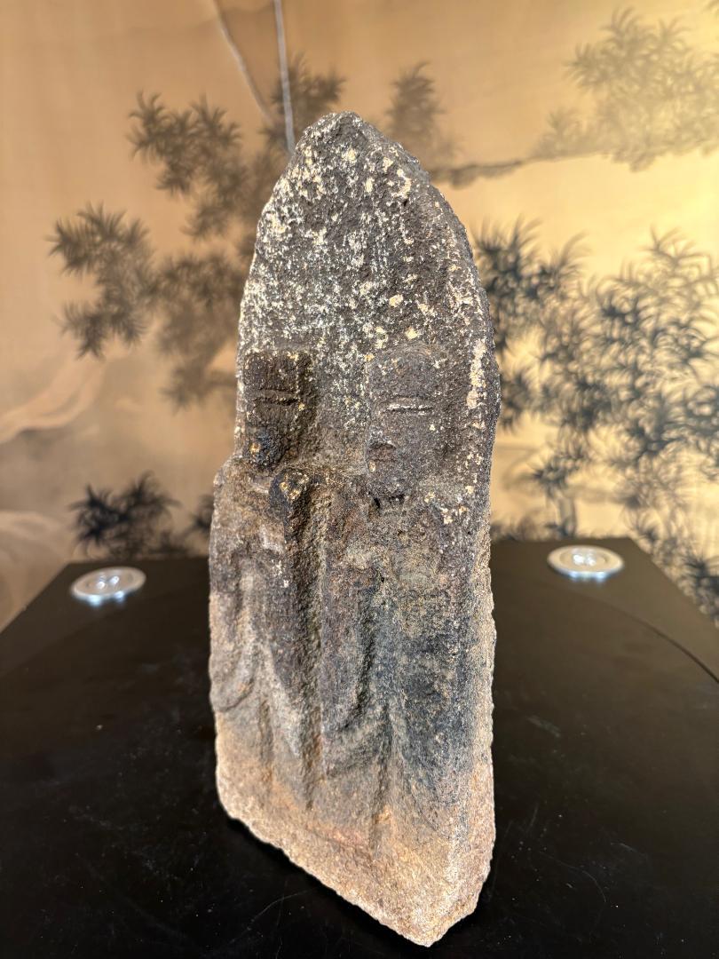 Japanese Antique Stone Double Protector Figure Jizo Buddha 2