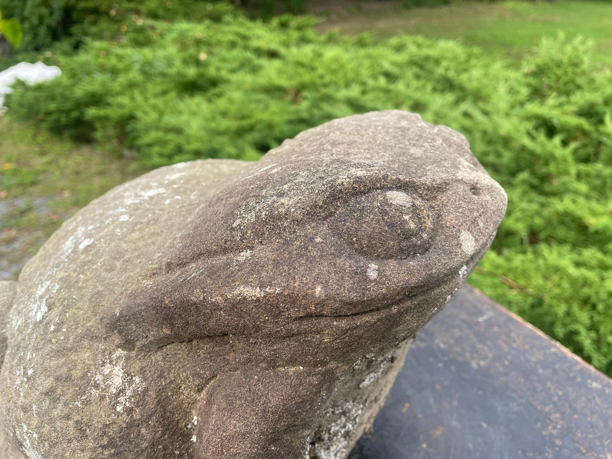 Japanese Big Antique Stone Garden Frog With Superb Details 3