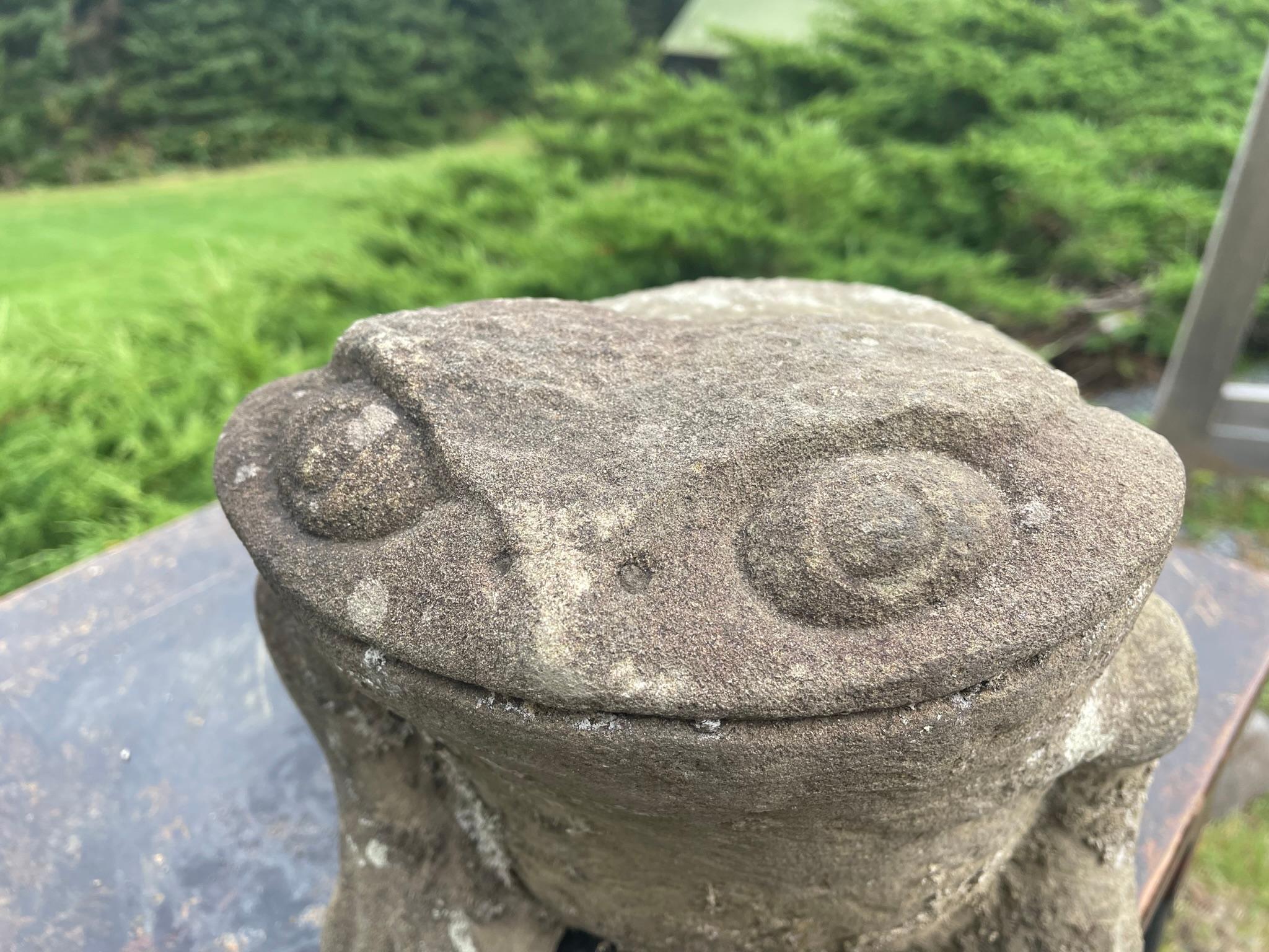 Japanese Big Antique Stone Garden Frog With Superb Details 5
