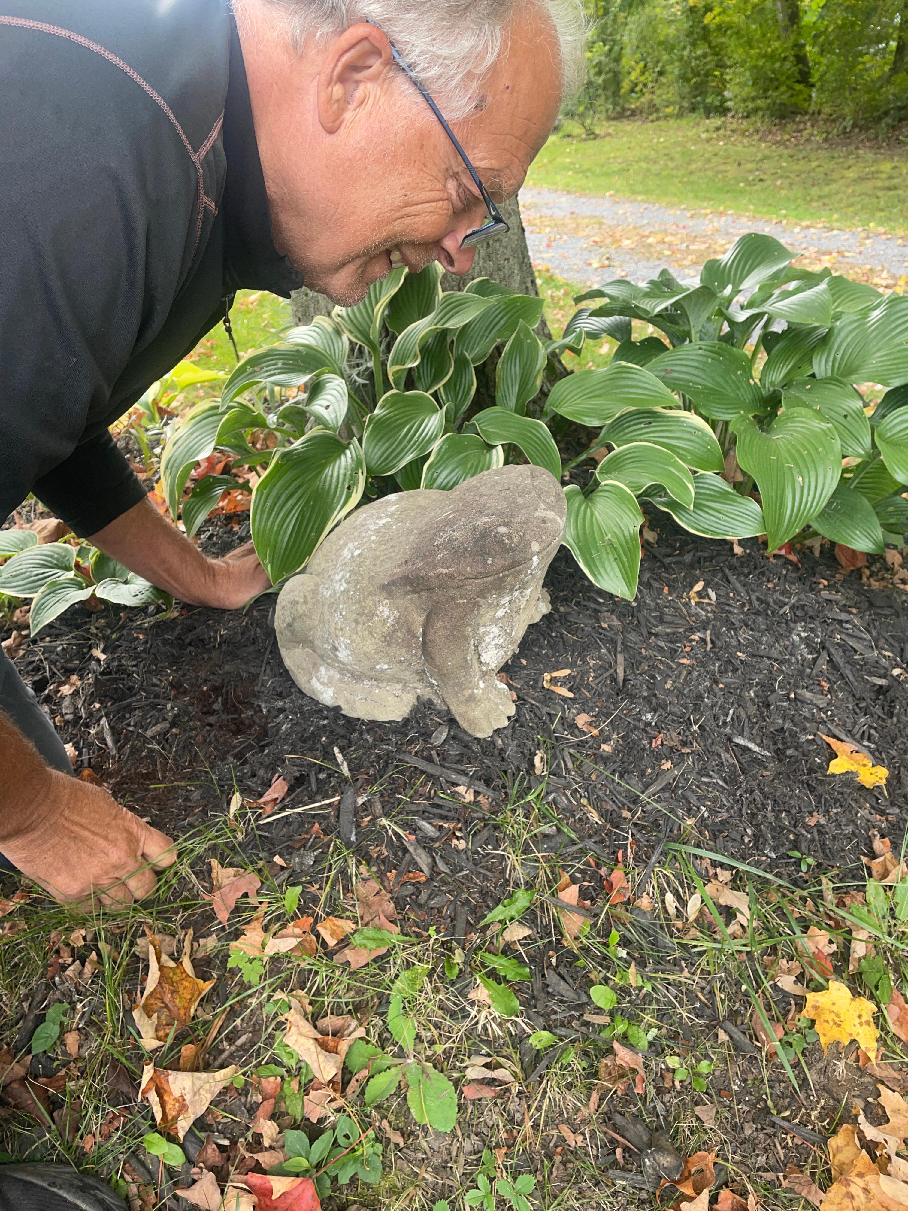 A big , charming and superb quality antique Japanese hand carved stone frog sculpture fresh from an old Japanese garden and dating to the early 20th century.

Fine hand carved detail.

Portable size offers great display and placement possibilities